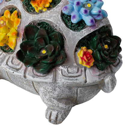 Solar-Powered Turtle Garden Ornament with Lights & Succulents