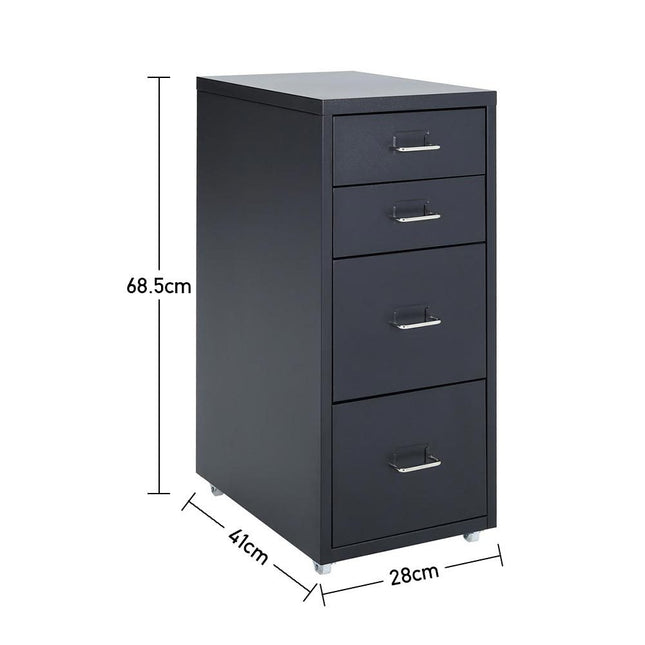 Office Rolling File Cabinet with 4 Drawers Shelf and Wheels, Black