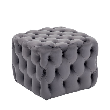 50CM Square Velvet Buttoned Footstool, Grey