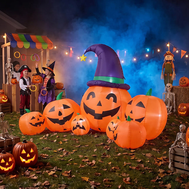 7FT Halloween Inflatable Pumpkin Family Decoration with LED Lights