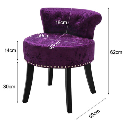Purple Velvet Bedroom Chair Makeup Vanity Padded Dressing Stool