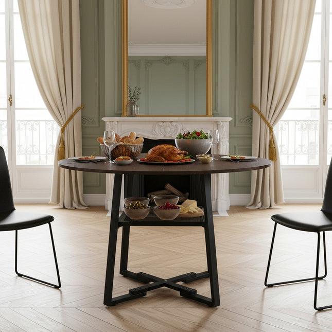 Round Dining Table with Storage Shelf