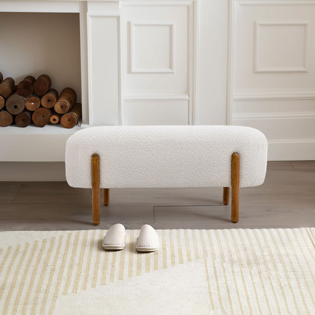 Contemporary Upholstered Bench with Wood legs Beige
