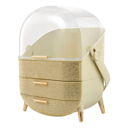 Countertop Portable Oval Makeup Storage Box with Transparent Cover