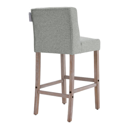 Rustic Set of 2 Bar Stools Linen Tufted with Wood Legs