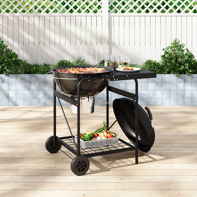 Outdoor Round Charcoal Grill with Side Table