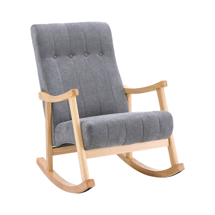 Dark Grey Velvet Upholstered Tufting Rocking Chair with Rubberwood Frame