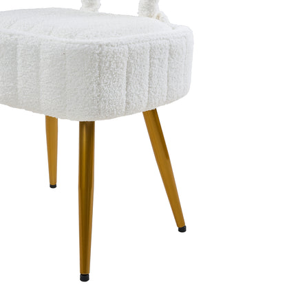Teddy Fleece Vanity Chair with Storage & Folding Backrest