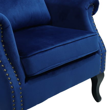 Luxurious Button Armchair with Cushion, Bule, Grey