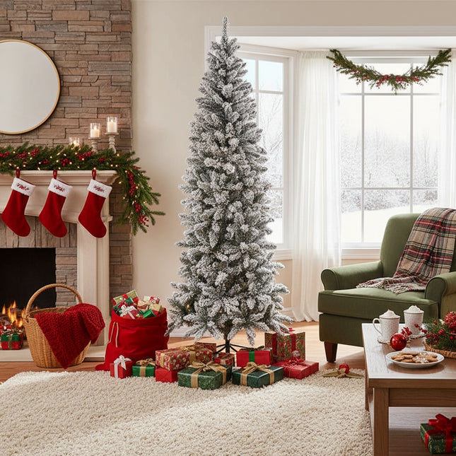 Flocked Christmas Tree with X-Frame Stand