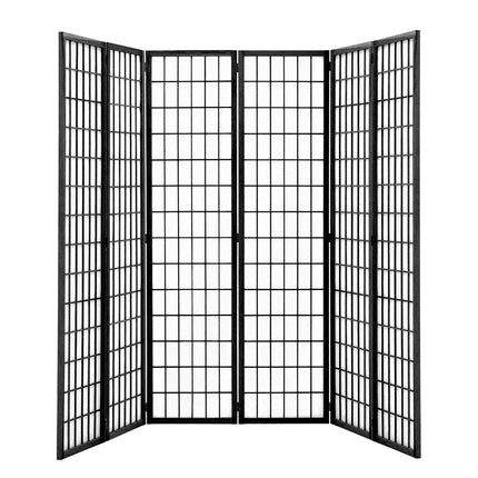 Black 6 Panel Solid Wood Folding Room Divider Privacy Screen
