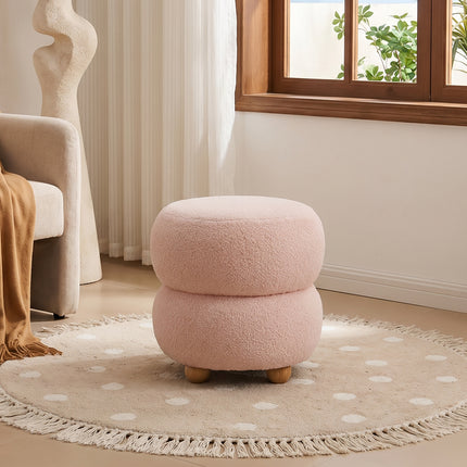 Round Teddy Fleece Upholstered Footstool