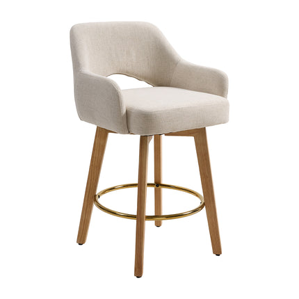 Set of 2 Swivel Chenille Upholstered Bar Stools with Wooden Legs