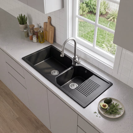 Double Bowl Quartz Resin Composite Kitchen Sink with Waste Kit
