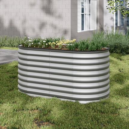 160cm Silver Oval Shaped Galvanized Steel Raised Garden Bed