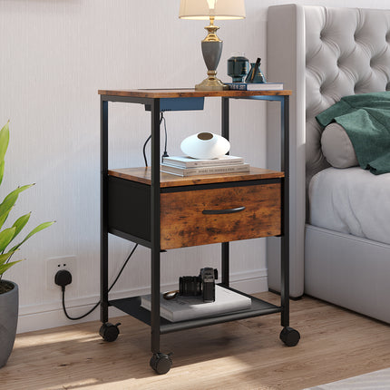 Nightstand Bedside Table with Charging Station and LED Lights