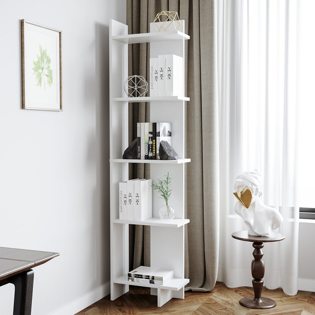 5 Tier Corner Storage Bookshelf Shelving Unit White