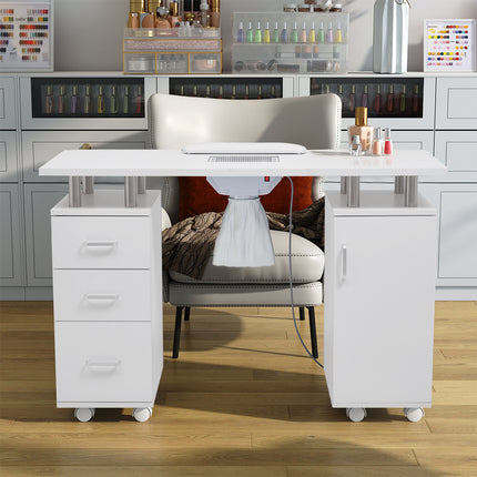 White Professional Manicure Table Nail Desk with Dust Collector
