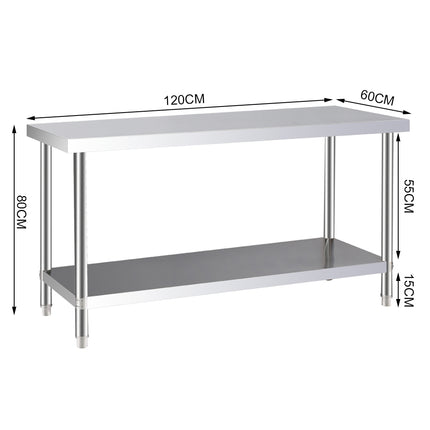 120CM Kitchen Work Table Steel Frame with Lower Shelf