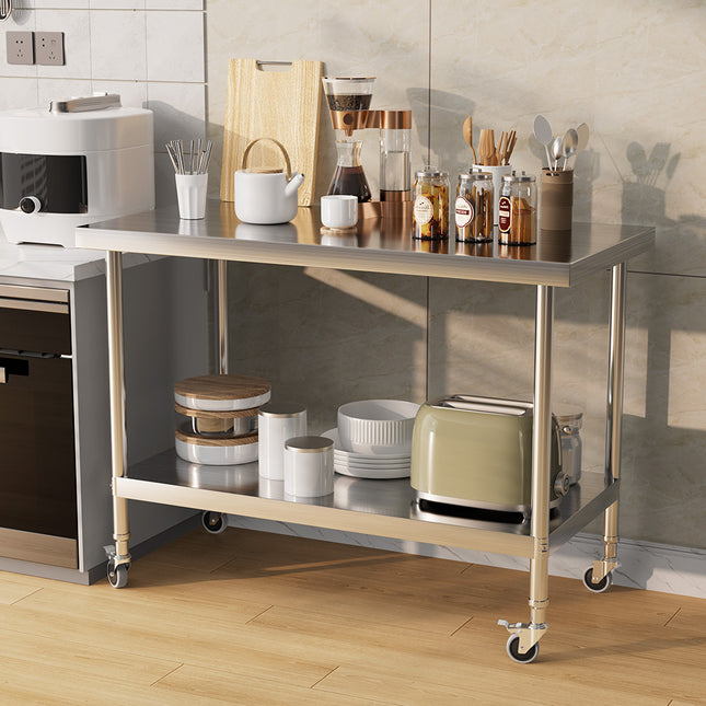 120CM Kitchen Work Table Steel Frame with Lower Shelf