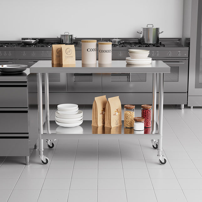 120CM Kitchen Work Table Steel Frame with Lower Shelf