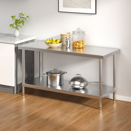 2 Tier Commercial Work Stainless Steel Table Frame with Lower Shelf