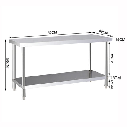 2 Tier Commercial Work Stainless Steel Table Frame with Lower Shelf