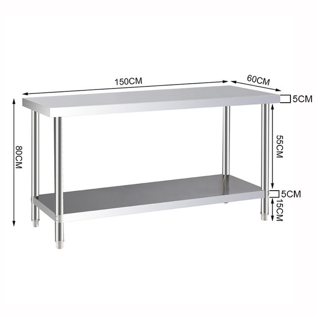 2 Tier Commercial Work Stainless Steel Table Frame with Lower Shelf