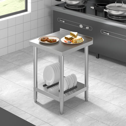 60CM Stainless Steel Working Table with Lower Layer and Back Panel
