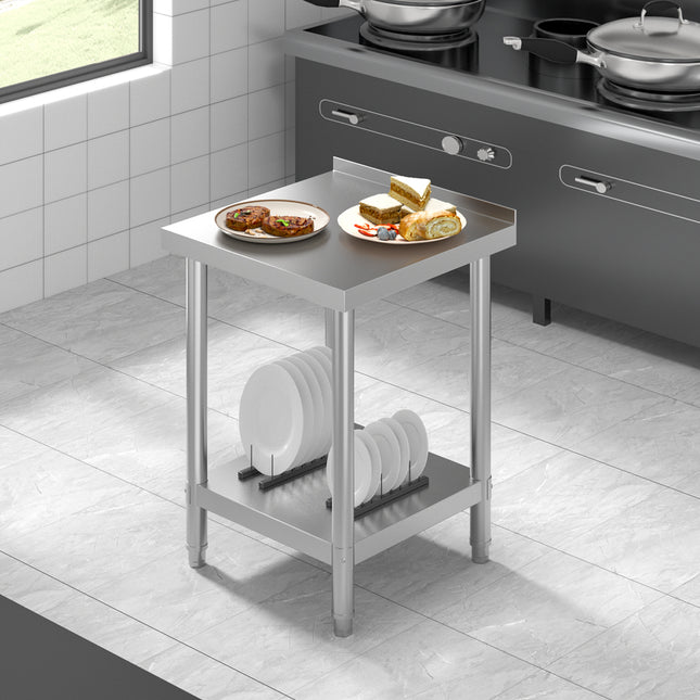 60CM Stainless Steel Working Table with Lower Layer and Back Panel
