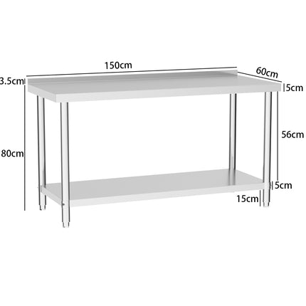 2 Tier Commercial Work Stainless Steel Table Frame with Lower Shelf