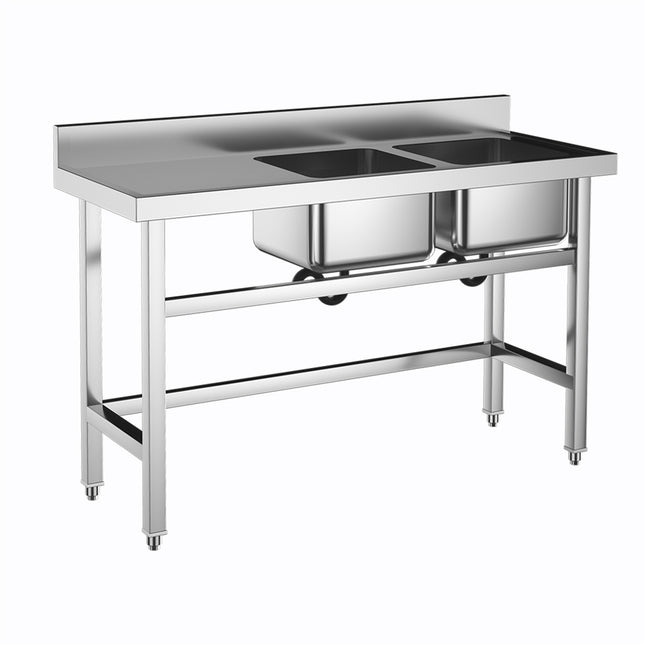 Commercial Work Sink 2 Compartment Stainless Steel with Left Drainboard