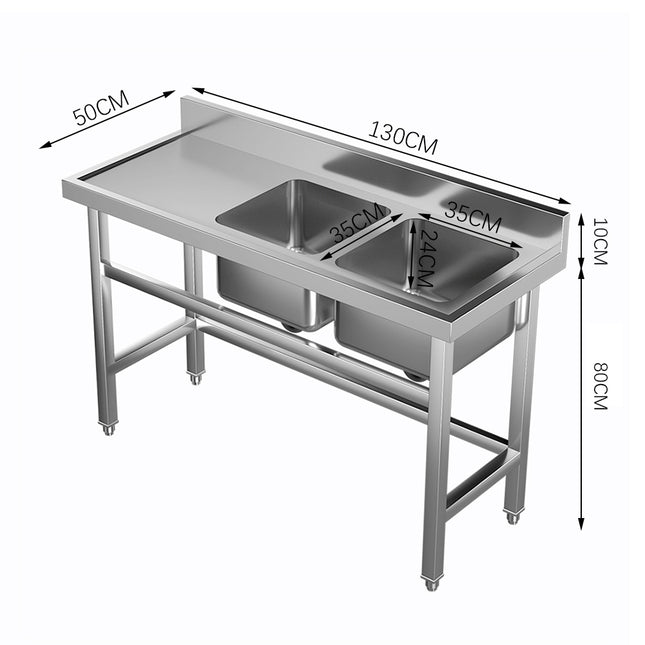 Commercial Work Sink 2 Compartment Stainless Steel with Left Drainboard