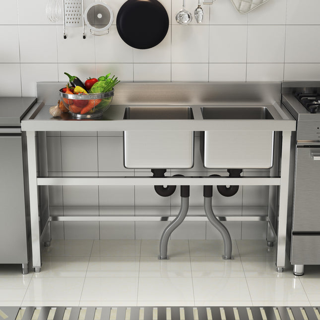 Commercial Work Sink 2 Compartment Stainless Steel with Left Drainboard