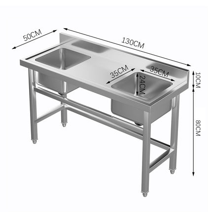 Commercial Work Sink 2 Compartment Stainless Steel with Left Drainboard