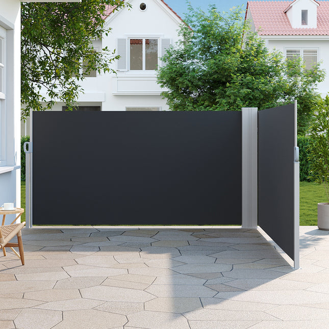 Grey 600x160cm Outdoor Retractable Privacy Reversible Side Awning