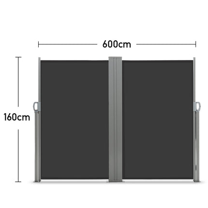 Grey 600x160cm Outdoor Retractable Privacy Reversible Side Awning