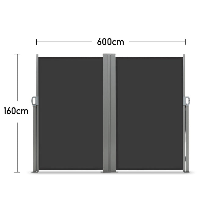 Grey 600x160cm Outdoor Retractable Privacy Reversible Side Awning