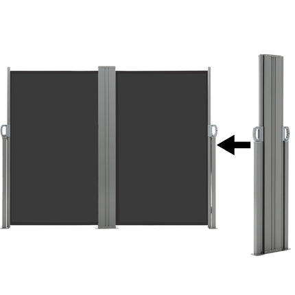 Grey 600x160cm Outdoor Retractable Privacy Reversible Side Awning