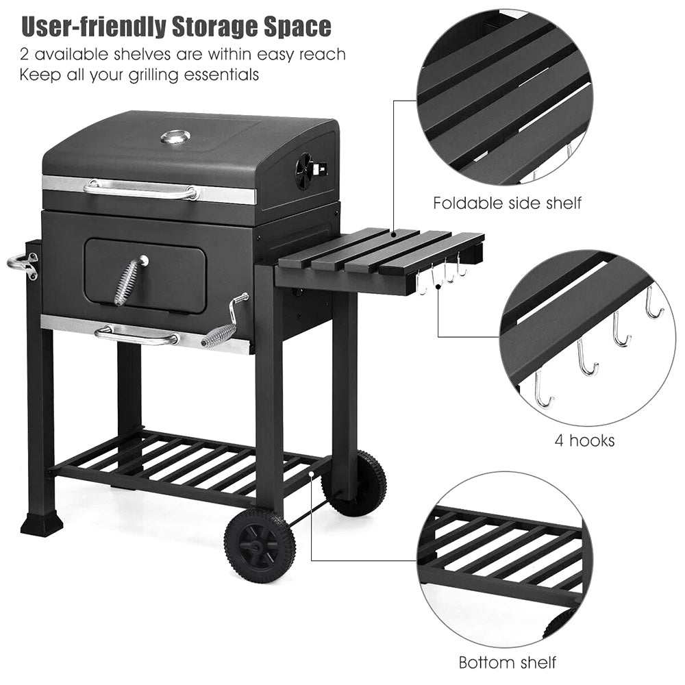 Outdoor Charcoal BBQ Grill with Portable Trolley Garden Gril
