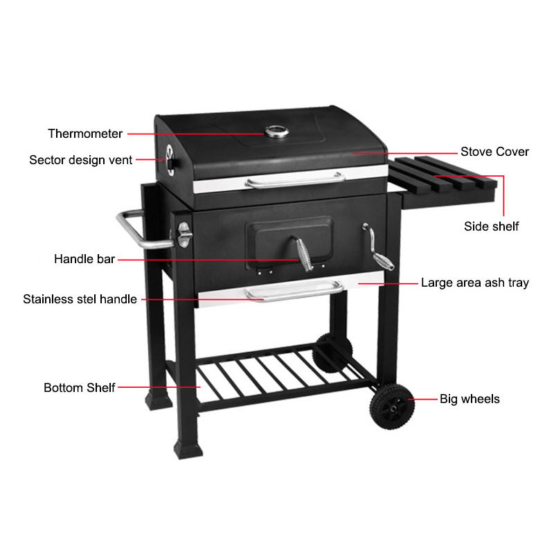 Outdoor Charcoal BBQ Grill with Portable Trolley Garden Gril