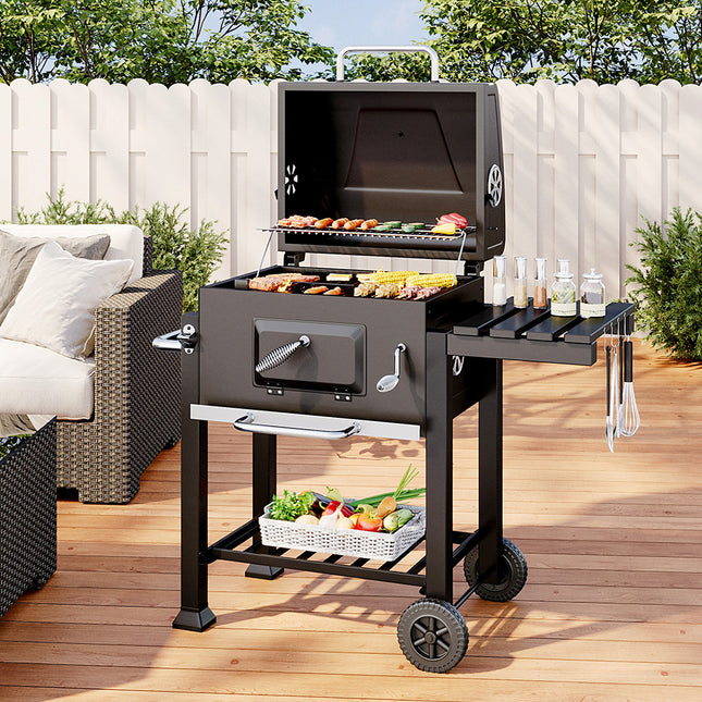 Outdoor Charcoal BBQ Grill with Portable Trolley Garden Gril