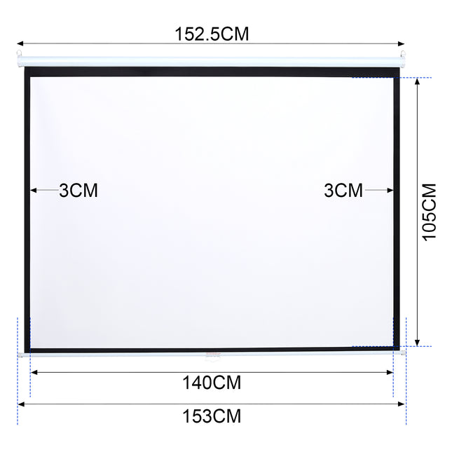 153cm L x 105cm W Manual Pull Down Retractable Projector Screen