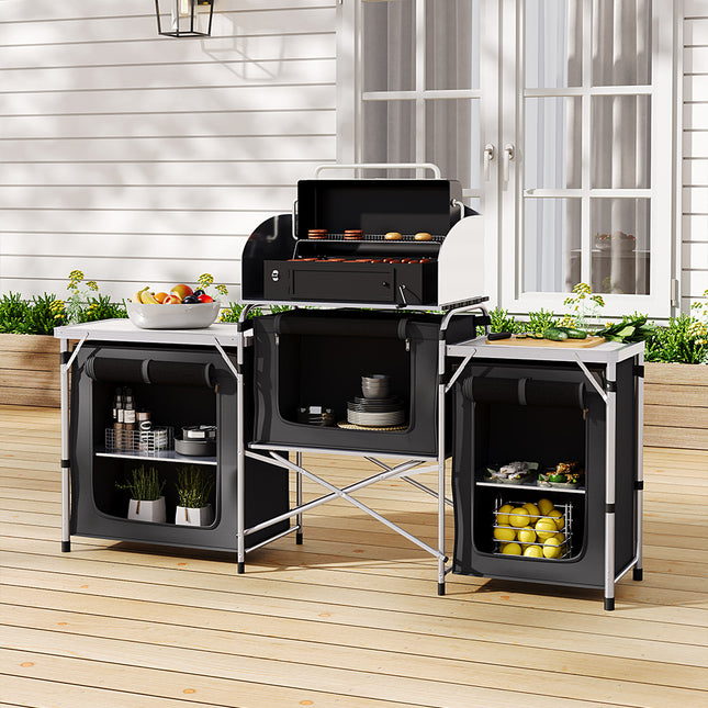 Foldable Portable Outdoor Travel Camping Kitchen Stand Storage Unit Black