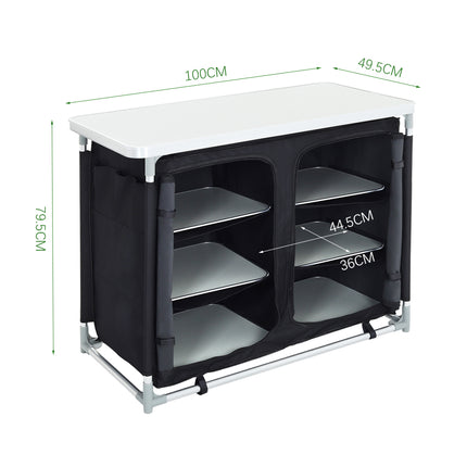 Large Camping Kitchen Cook Table Stand Folding Storage Unit Black 100x79cm H