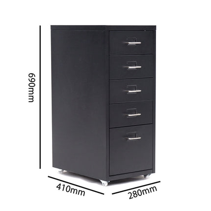 Office Rolling File Cabinet with 5 Drawers Shelf and Wheels, Black