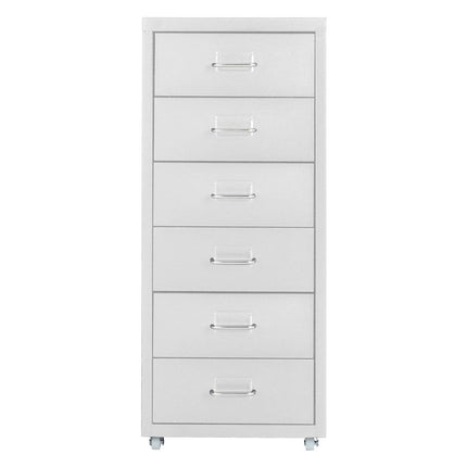 Office Rolling File Cabinet with 6 Drawers Shelf and Wheels White