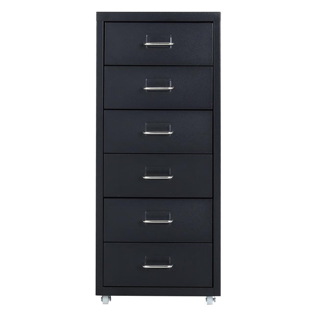 Office Rolling File Cabinet with 6 Drawers Shelf and Wheels, Black