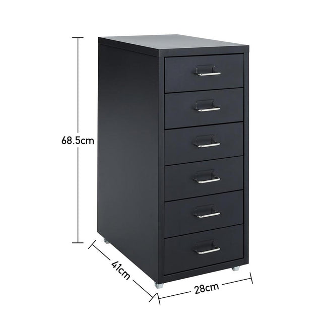 Office Rolling File Cabinet with 6 Drawers Shelf and Wheels, Black