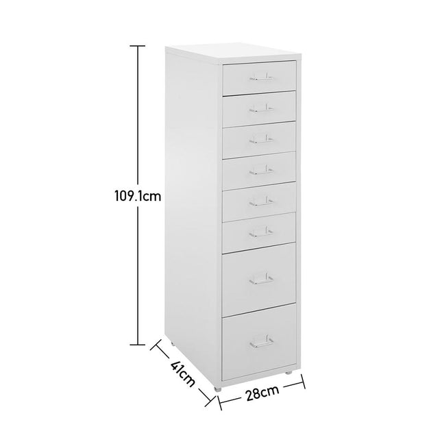 Office Rolling File Cabinet with 8 Drawers Shelf and Wheels, White